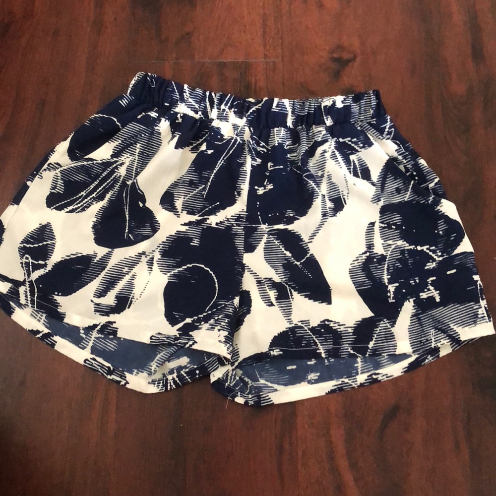 Blue and white floral print shorts